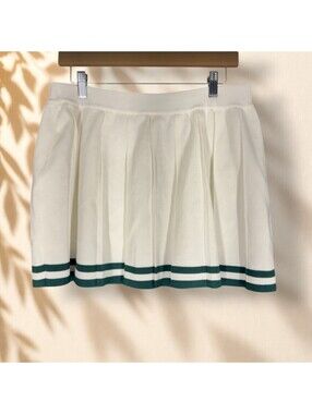 New Blashe Mini Skirt Women L Large White Striped Short Pleated Tennis Pull On